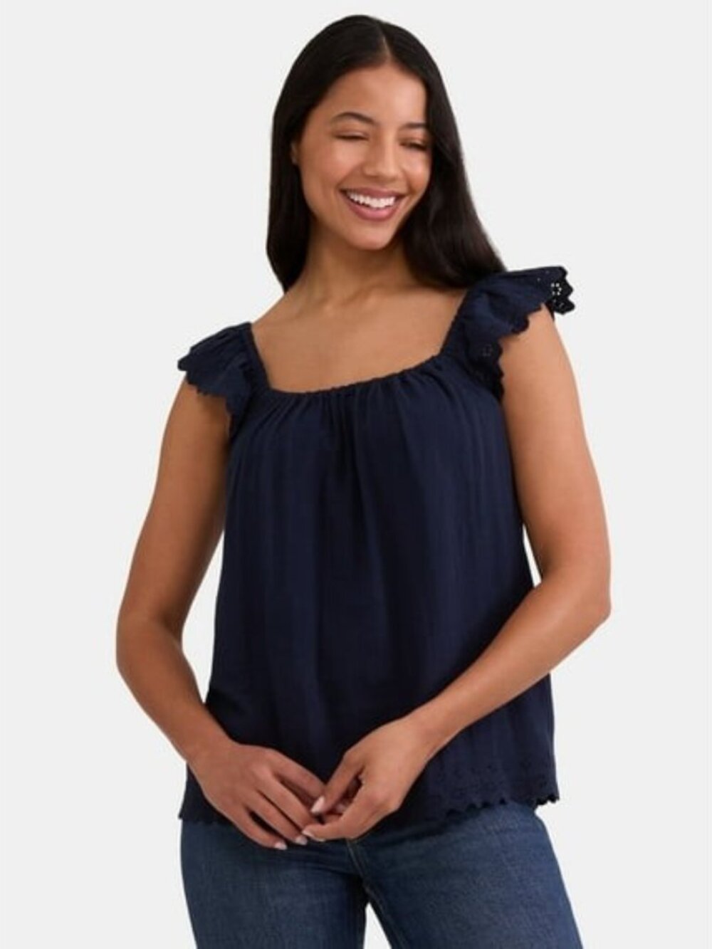 (4 for $20) Time & Tru Women's Double Cloth Tank Flutter Sleeves, Navy, S, NWT